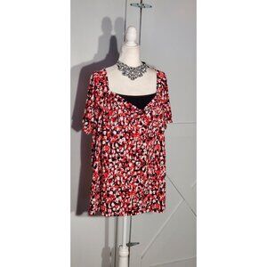 UNBRANDED BLOUSE COLOR BLACK/RED SHORT SLEEVE POLY/SPANDEX SIZE 3X